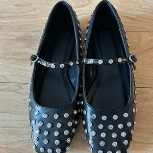 JustFab Black Studded Mary Jane Flats